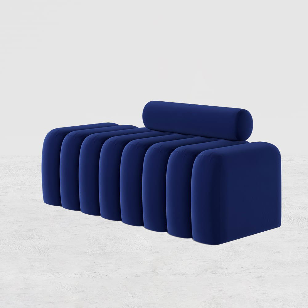 Modern Line Tufted Bench Upholstered Bench with Round Back Blue - 