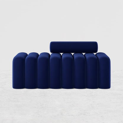Modern Line Tufted Bench Upholstered Bench with Round Back Blue - 