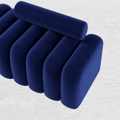 Modern Line Tufted Bench Upholstered Bench with Round Back Blue - 