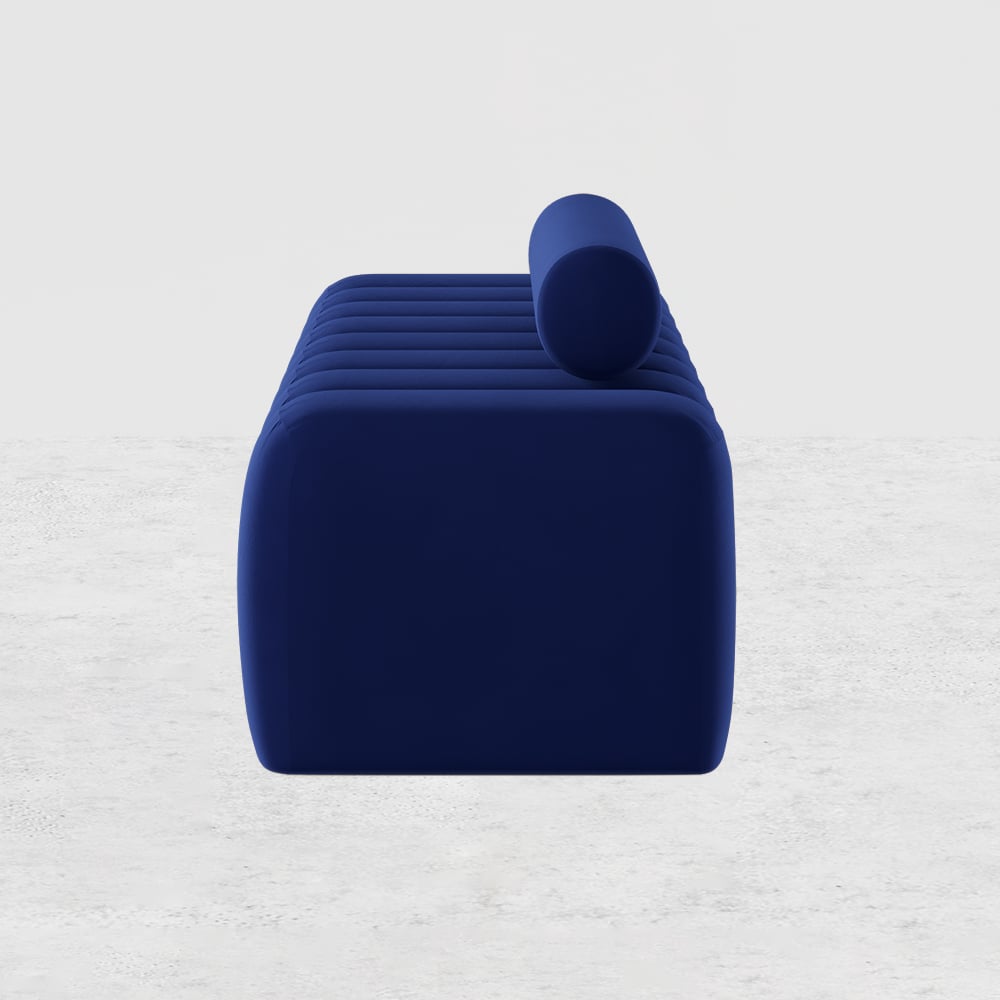 Modern Line Tufted Bench Upholstered Bench with Round Back Blue - 