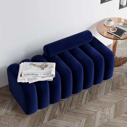 Modern Line Tufted Bench Upholstered Bench with Round Back Blue - 
