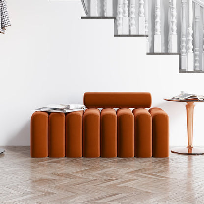 Modern Line Tufted Entryway Bench Upholstered Bench with Round Back Orange - 