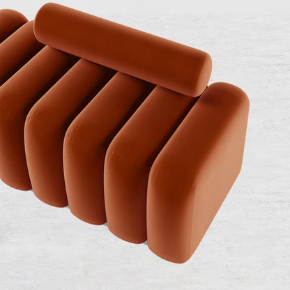 Modern Line Tufted Entryway Bench Upholstered Bench with Round Back Orange - 