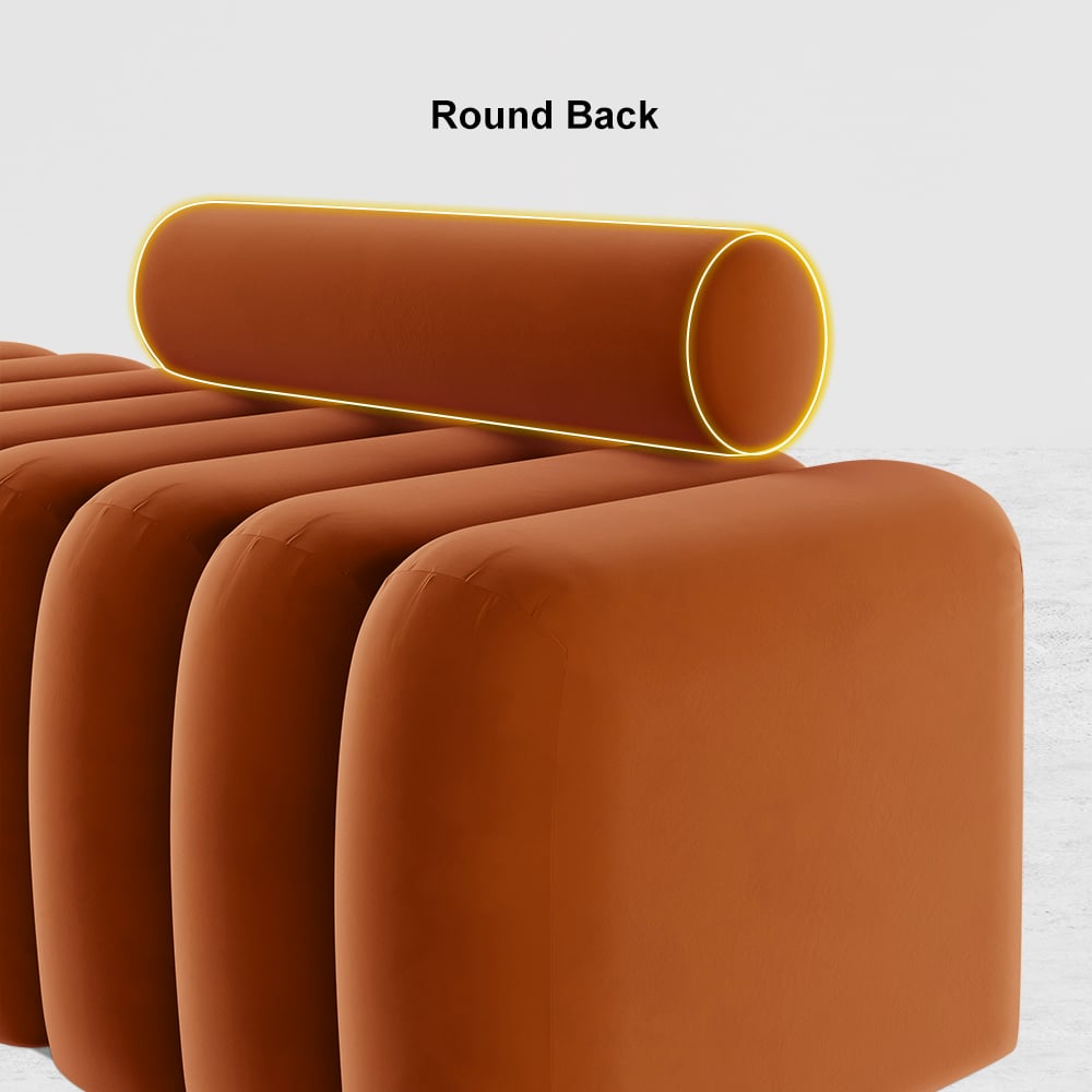 Modern Line Tufted Entryway Bench Upholstered Bench with Round Back Orange - 
