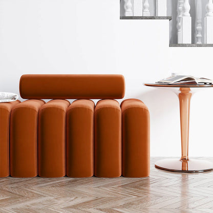 Modern Line Tufted Entryway Bench Upholstered Bench with Round Back Orange - 