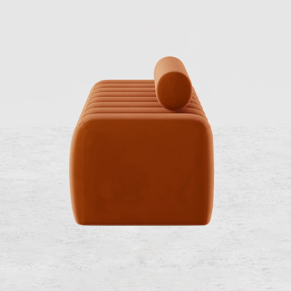 Modern Line Tufted Entryway Bench Upholstered Bench with Round Back Orange - 