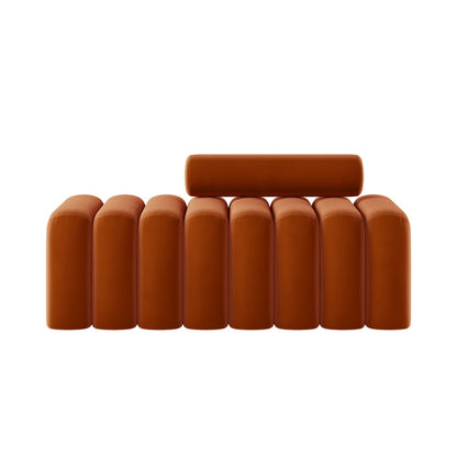 Modern Line Tufted Entryway Bench Upholstered Bench with Round Back Orange - 