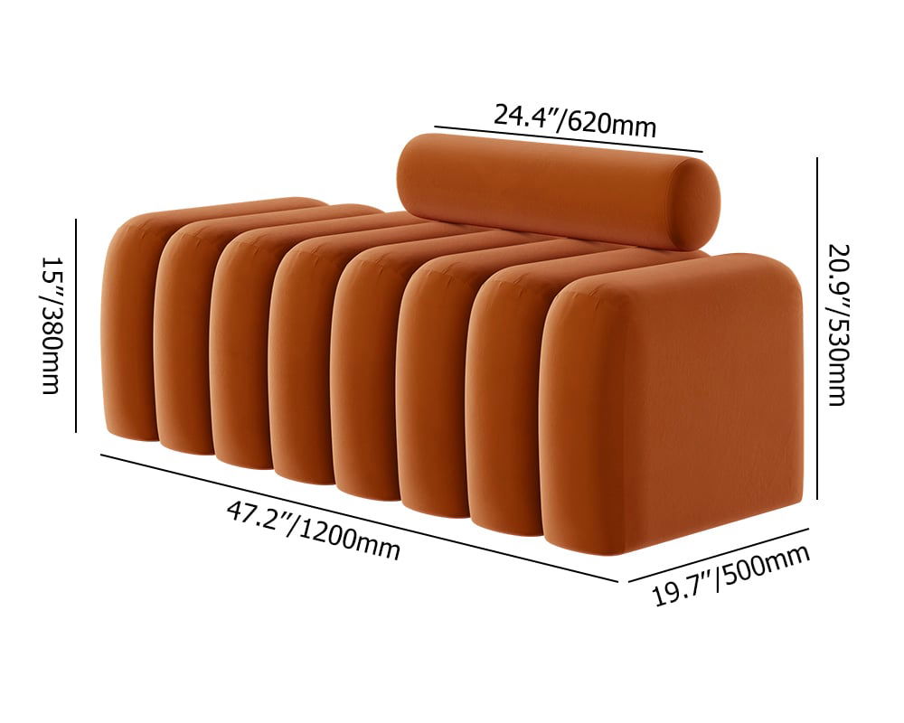 Modern Line Tufted Entryway Bench Upholstered Bench with Round Back Orange - 