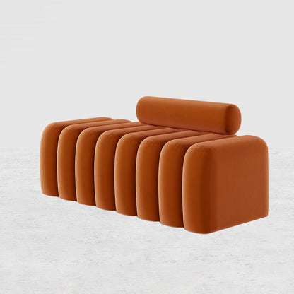 Modern Line Tufted Entryway Bench Upholstered Bench with Round Back Orange - 