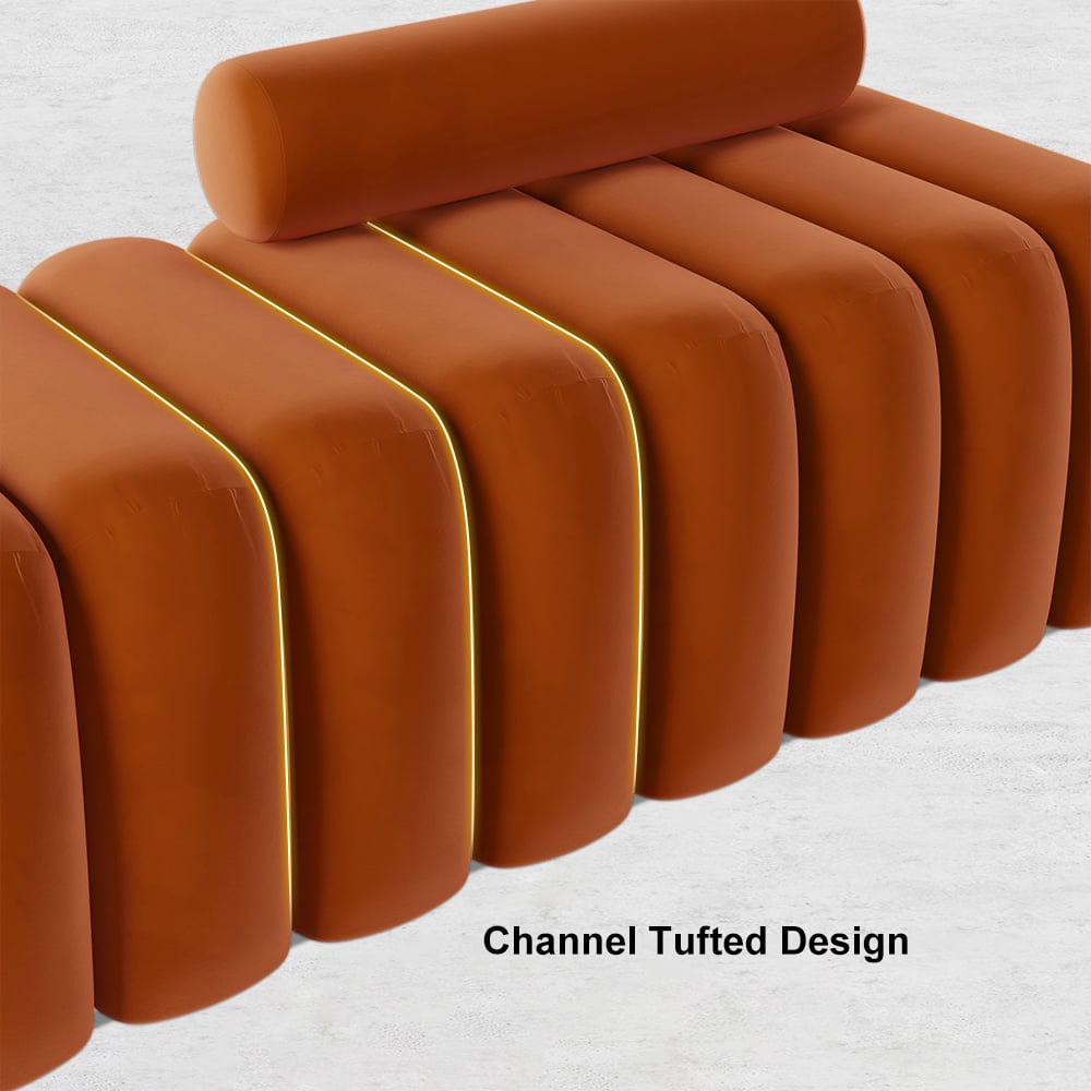 Modern Line Tufted Entryway Bench Upholstered Bench with Round Back Orange - 