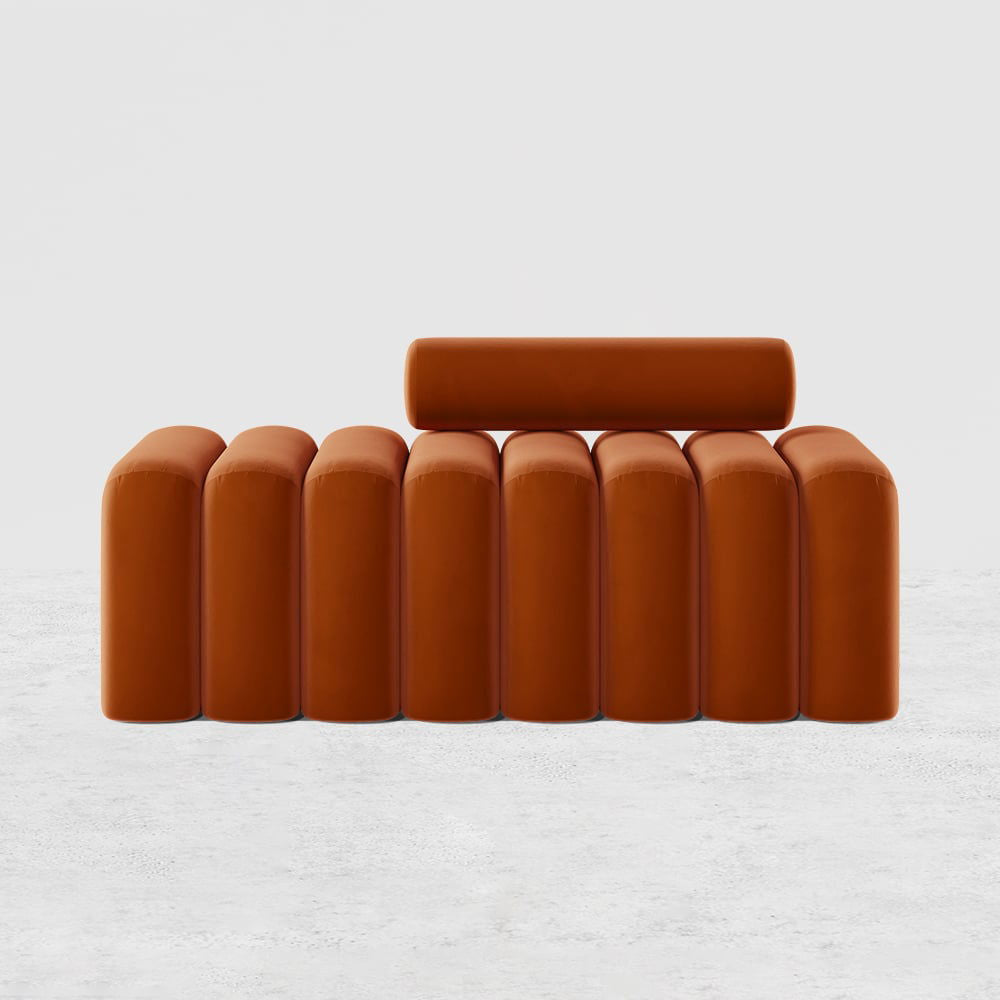 Modern Line Tufted Entryway Bench Upholstered Bench with Round Back Orange - 