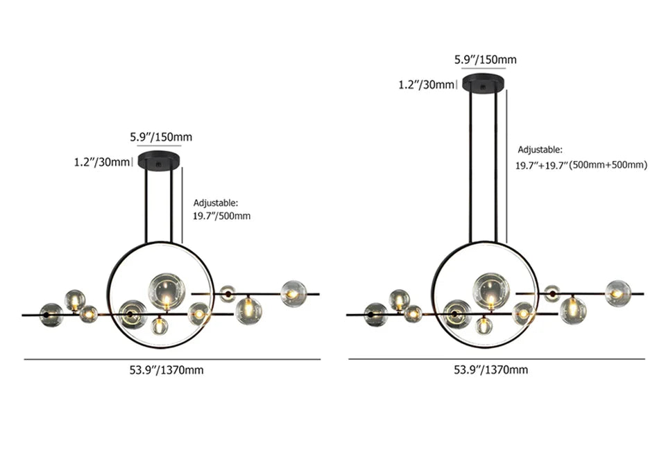 Modern Linear 10-Light Black Island Pendant Light for Kitchen & Dining Room - 