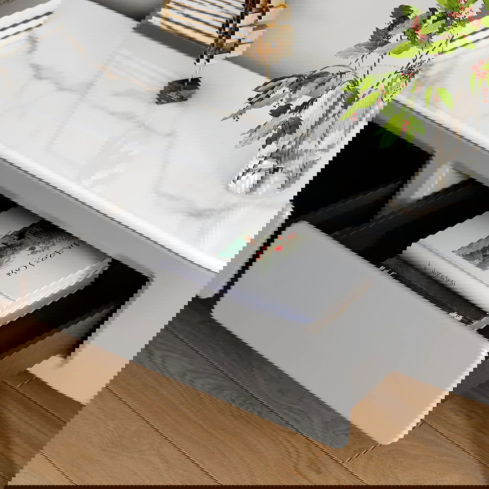 Modern Long Light Gray Faux Marble TV Stand with Storage Media Console for 2000mm TV - 