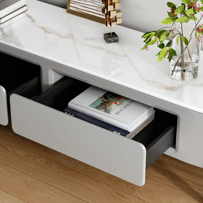 Modern Long Light Gray Faux Marble TV Stand with Storage Media Console for 2000mm TV - 