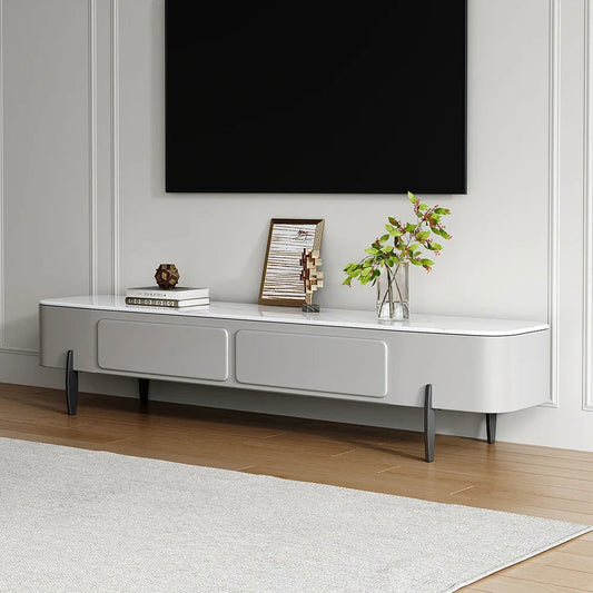 Modern Long Light Gray Faux Marble TV Stand with Storage Media Console for 2000mm TV - Approved By Design