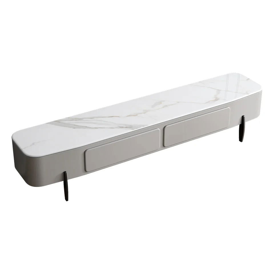 Modern Long Light Gray Faux Marble TV Stand with Storage Media Console for 2000mm TV - Approved By Design