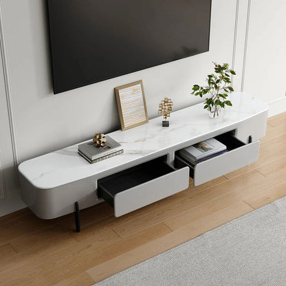 Modern Long Light Gray Faux Marble TV Stand with Storage Media Console for 2000mm TV - Approved By Design