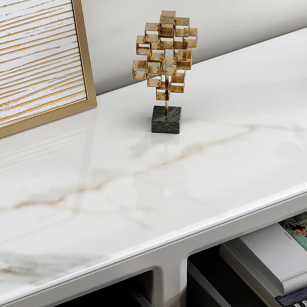 Modern Long Light Gray Faux Marble TV Stand with Storage Media Console for 2000mm TV - Approved By Design