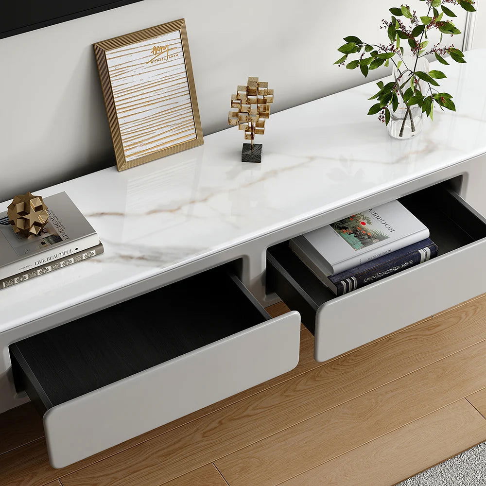 Modern Long Light Gray Faux Marble TV Stand with Storage Media Console for 2000mm TV - Approved By Design