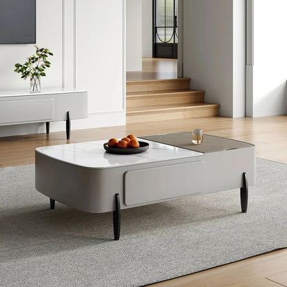 Modern Long Light Gray Faux Marble TV Stand with Storage Media Console for 2000mm TV - Approved By Design