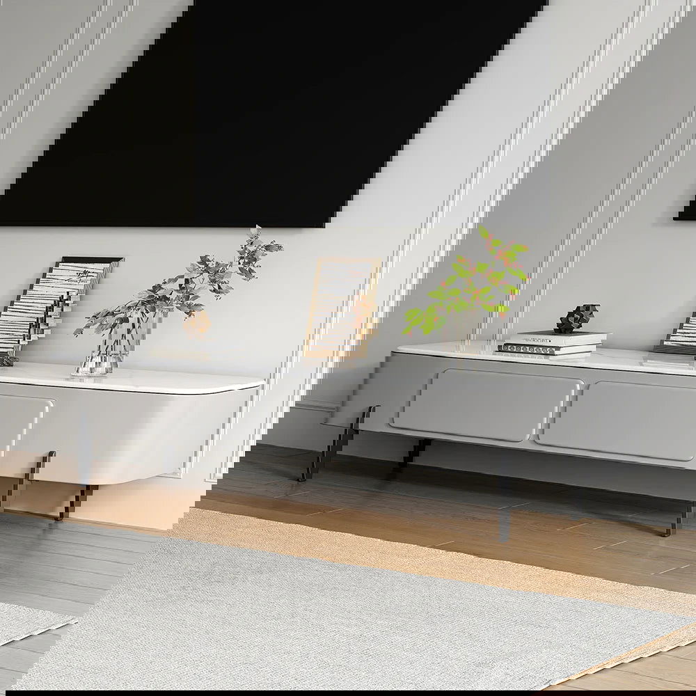 Modern Long Light Gray Faux Marble TV Stand with Storage Media Console for 2000mm TV - Homary