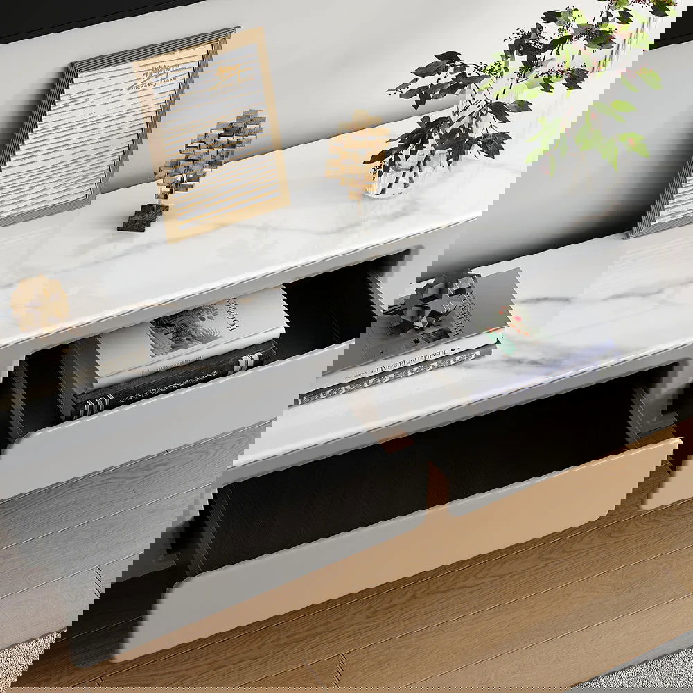 Modern Long Light Gray Faux Marble TV Stand with Storage Media Console for 2000mm TV - Homary