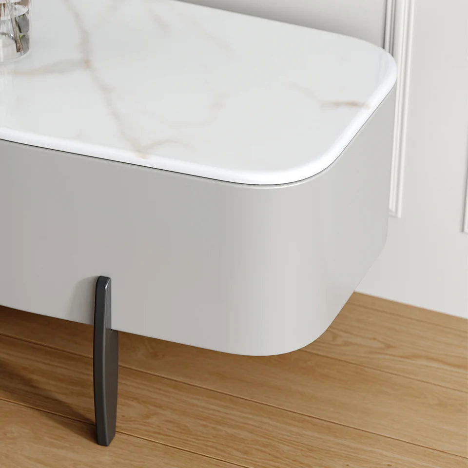 Modern Long Light Gray Faux Marble TV Stand with Storage Media Console for 2000mm TV - Homary