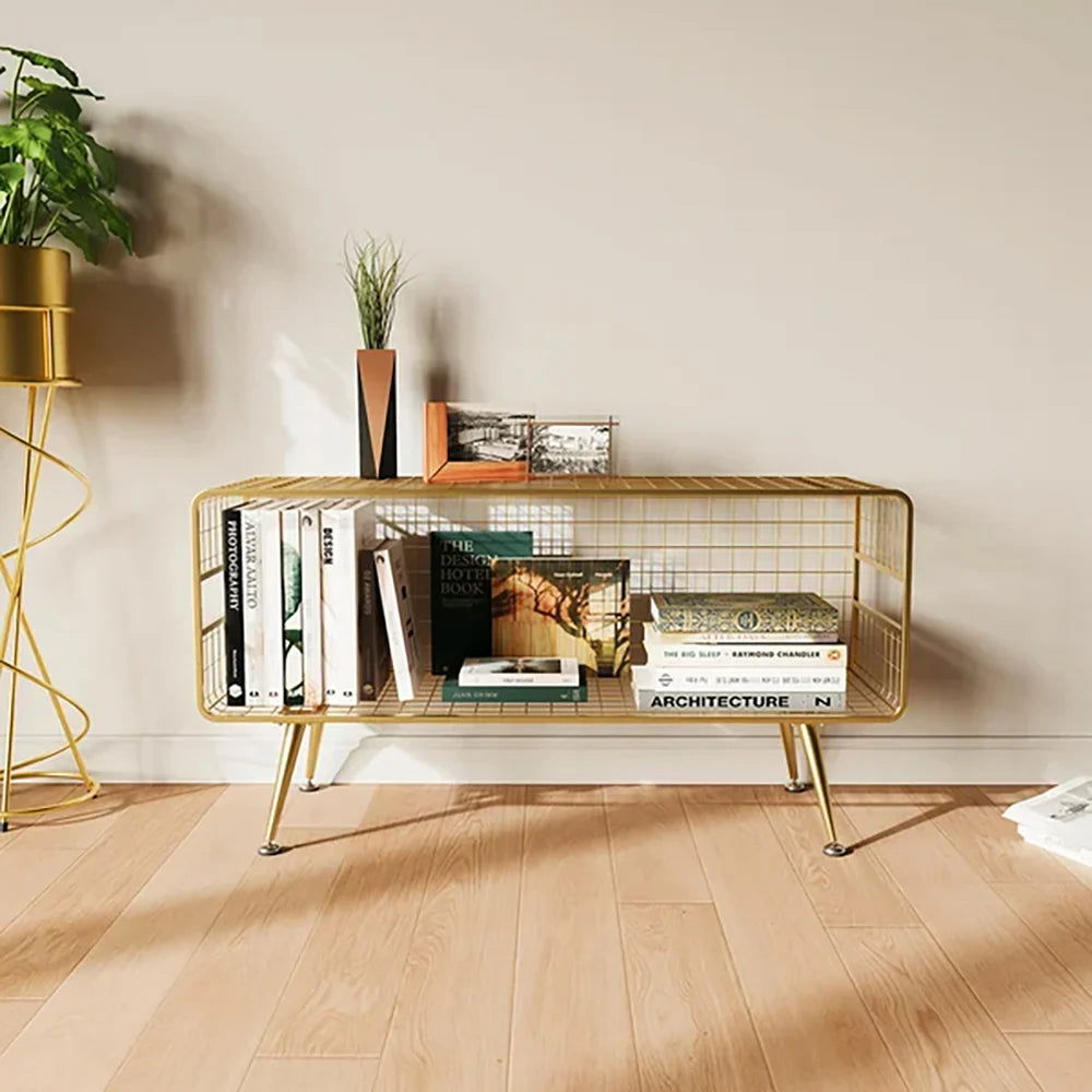 Modern Mesh Standing Etagere Bookshelf in Gold - 