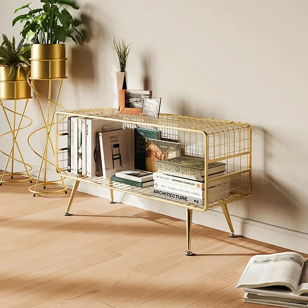 Modern Mesh Standing Etagere Bookshelf in Gold - 
