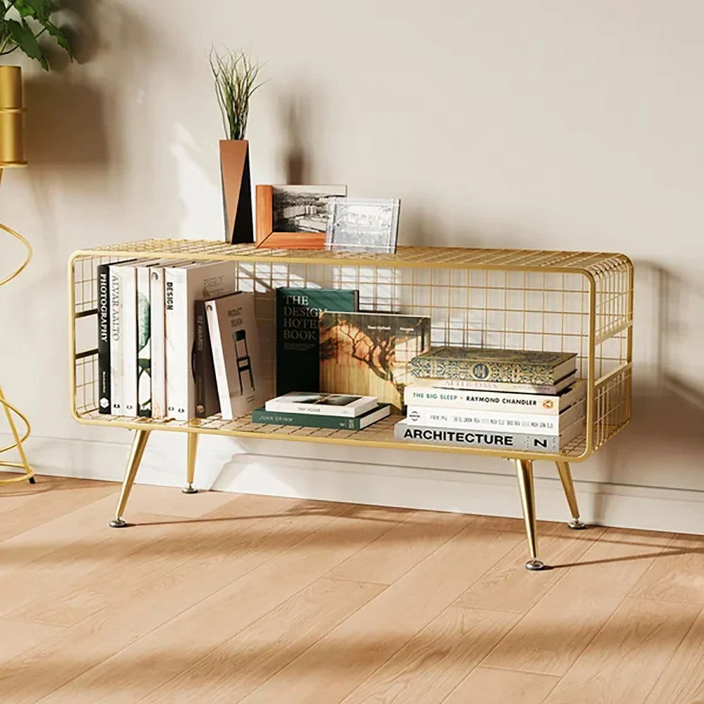 Modern Mesh Standing Etagere Bookshelf in Gold - 