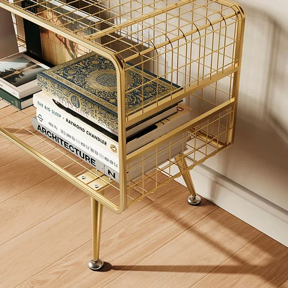 Modern Mesh Standing Etagere Bookshelf in Gold - 