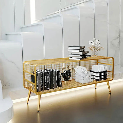 Modern Mesh Standing Etagere Bookshelf in Gold - 