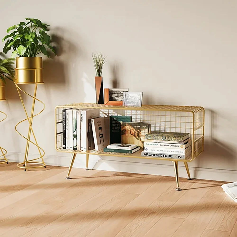 Modern Mesh Standing Etagere Bookshelf in Gold - Homary