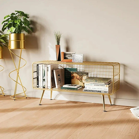 Modern Mesh Standing Etagere Bookshelf in Gold - Homary