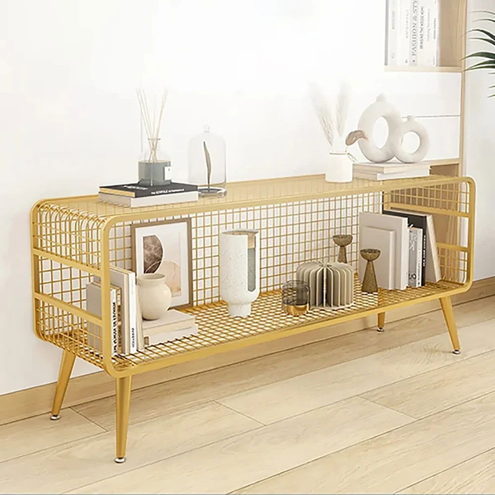 Modern Mesh Standing Etagere Bookshelf in Gold - Homary