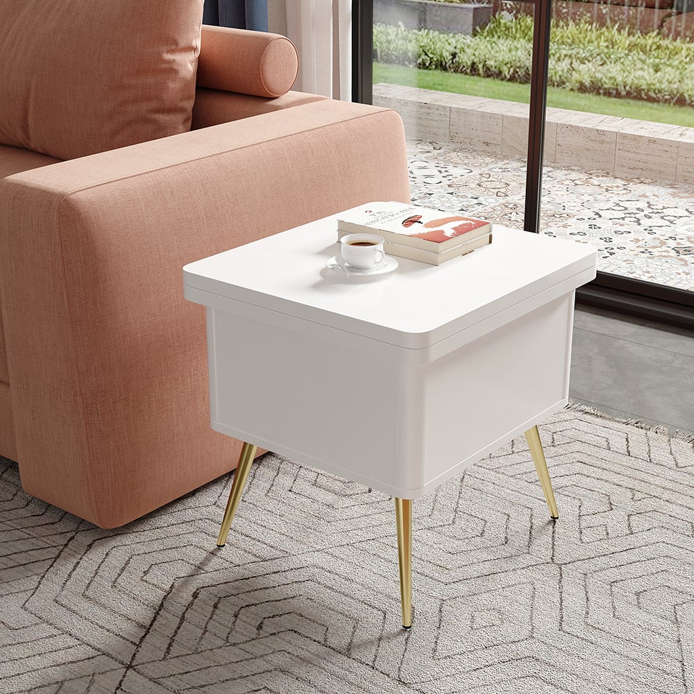 Modern Multi-functional Coffee Table Extendable with Storage & Lift Top in White - 