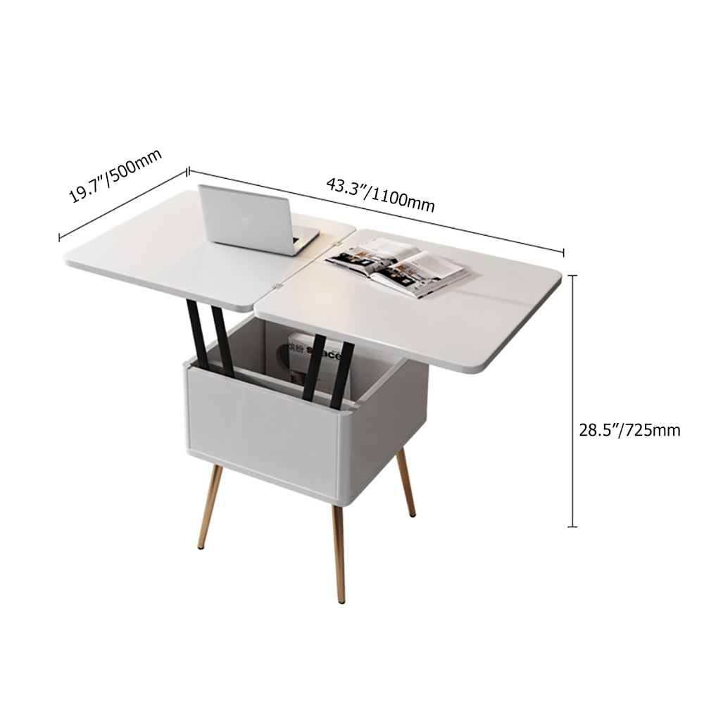 Modern Multi-functional Coffee Table Extendable with Storage & Lift Top in White - 