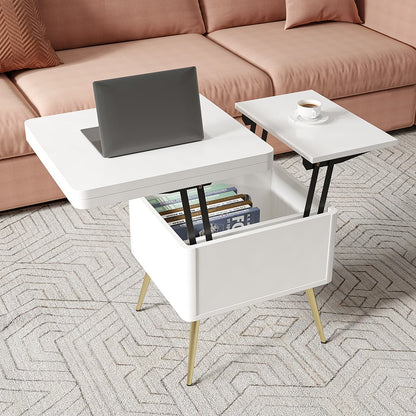Modern Multi-functional Coffee Table Extendable with Storage & Lift Top in White - 