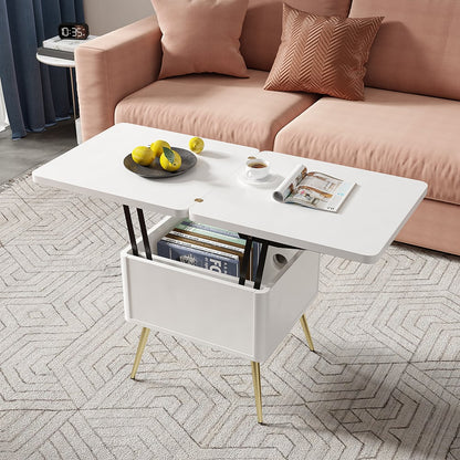 Modern Multi-functional Coffee Table Extendable with Storage & Lift Top in White - Homary