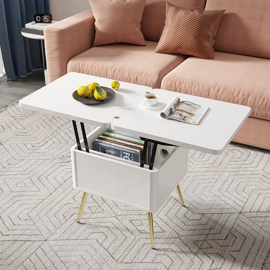 Modern Multi-functional Coffee Table Extendable with Storage & Lift Top in White - Homary