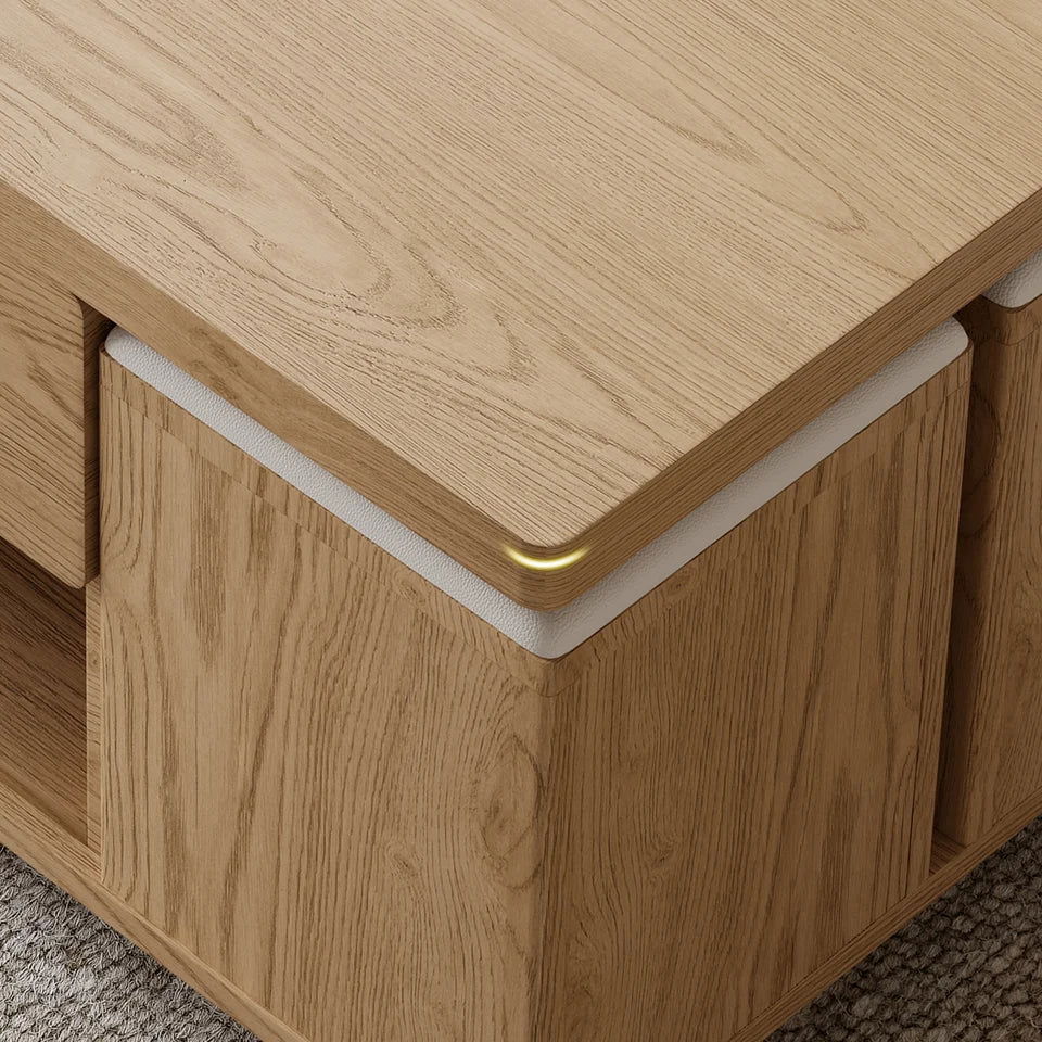 Modern Natural Lift Top Coffee Table 4 in 1 with Storage Ottoman Foldable and Casters - 