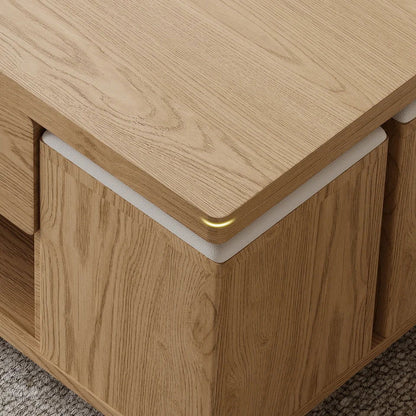 Modern Natural Lift Top Coffee Table 4 in 1 with Storage Ottoman Foldable and Casters - 