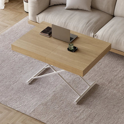 Modern Natural Wood Extendable Coffee Table & Dining Table Rectangle Height Adjustable - 