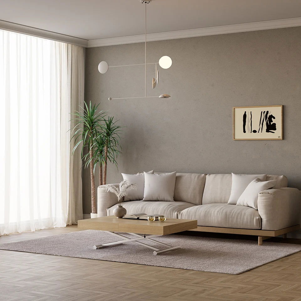 Modern Natural Wood Extendable Coffee Table & Dining Table Rectangle Height Adjustable - 