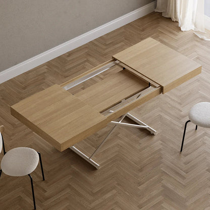 Modern Natural Wood Extendable Coffee Table & Dining Table Rectangle Height Adjustable - 