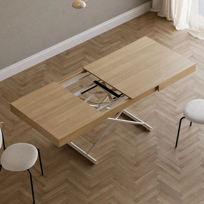 Modern Natural Wood Extendable Coffee Table & Dining Table Rectangle Height Adjustable - Homary