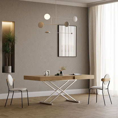 Modern Natural Wood Extendable Coffee Table & Dining Table Rectangle Height Adjustable - Homary