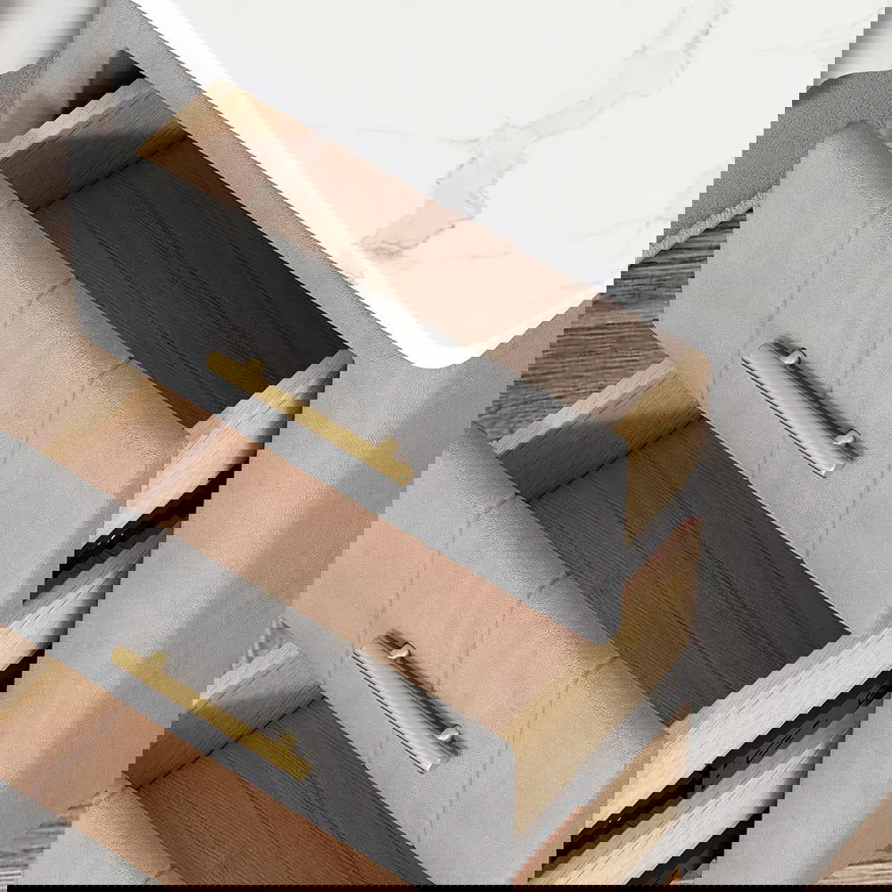 Modern Nightstand Gray Velvet Bedside Table 3 Drawers with Sintered Stone Top - 