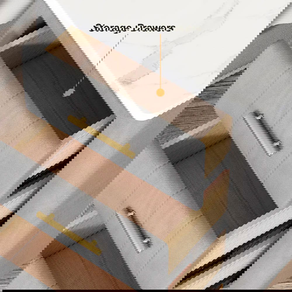 Modern Nightstand Gray Velvet Bedside Table 3 Drawers with Sintered Stone Top - 