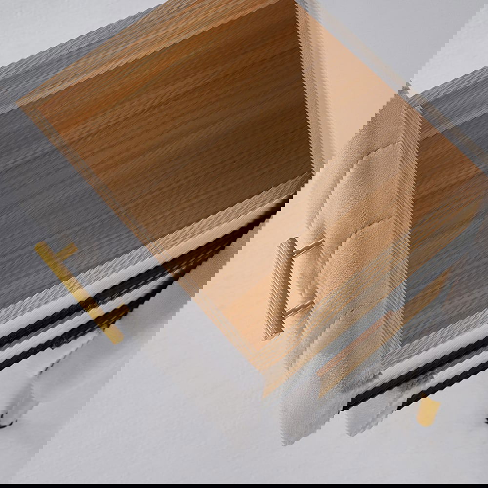 Modern Nightstand Gray Velvet Bedside Table 3 Drawers with Sintered Stone Top - 